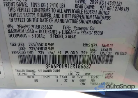 2014 Ford Fusion Se from USA, damaged, VIN 3FA6P0H91ER186637